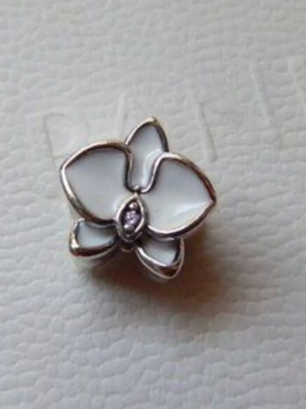 Pandora Silver Orchid Flower Charm with Pink Stone